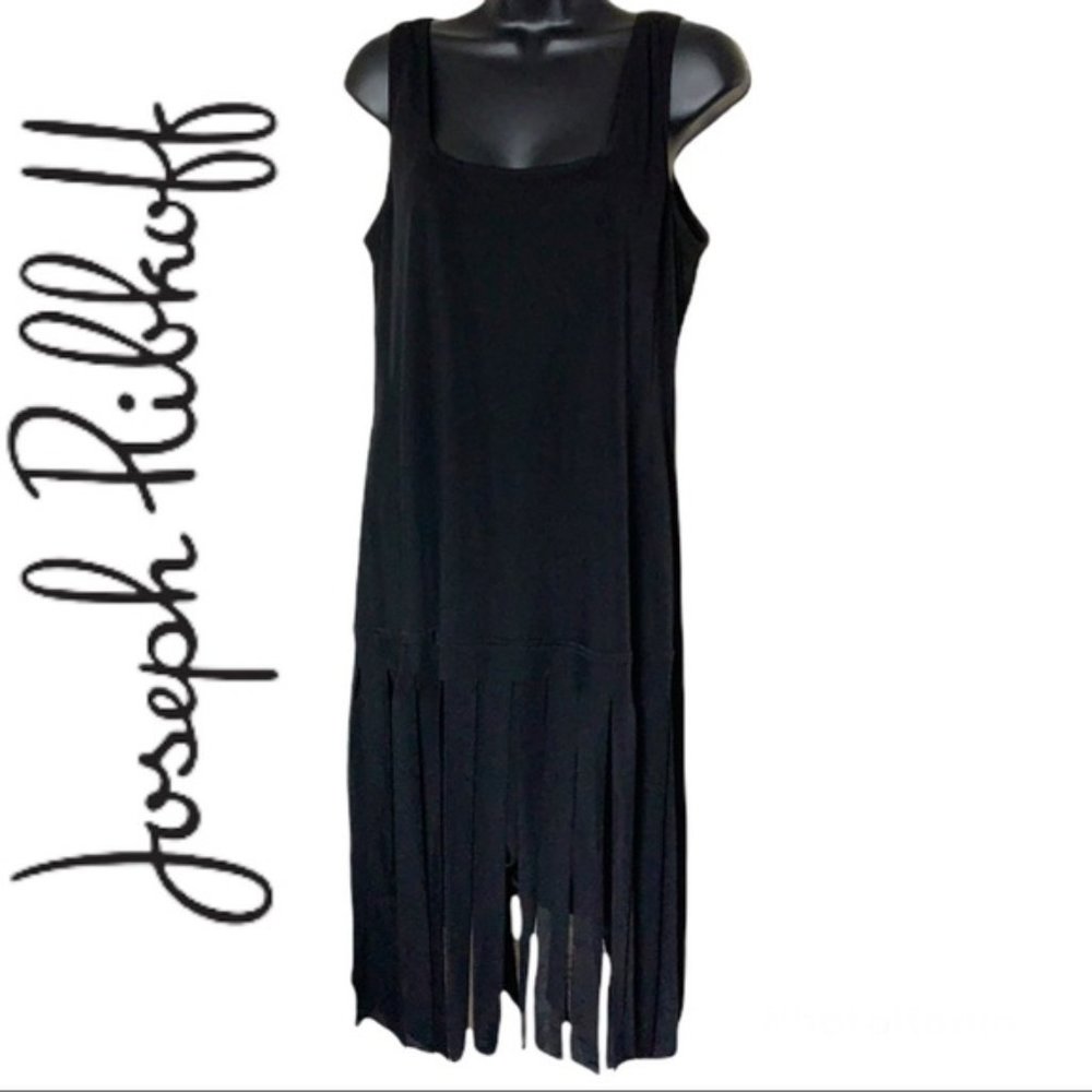 Joseph Ribkoff Black Car Wash "Fringe" Flapper Dress Size 12